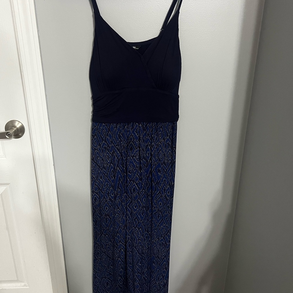 Navy Blue Patterned Maxi Dress